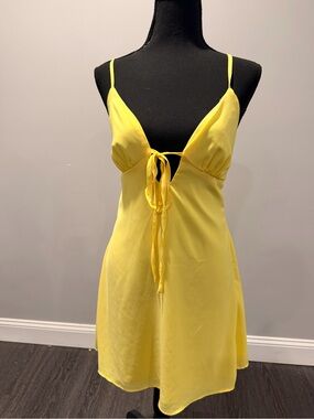 SHEIN Yellow Tie-Front Satin Slip Dress